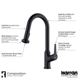 Karran Dockton 1.8 GPM Single Lever Handle Lead-free Brass ADA Kitchen Faucet, Pull-Down Kitchen, Matte Black, KKF250SD25MB