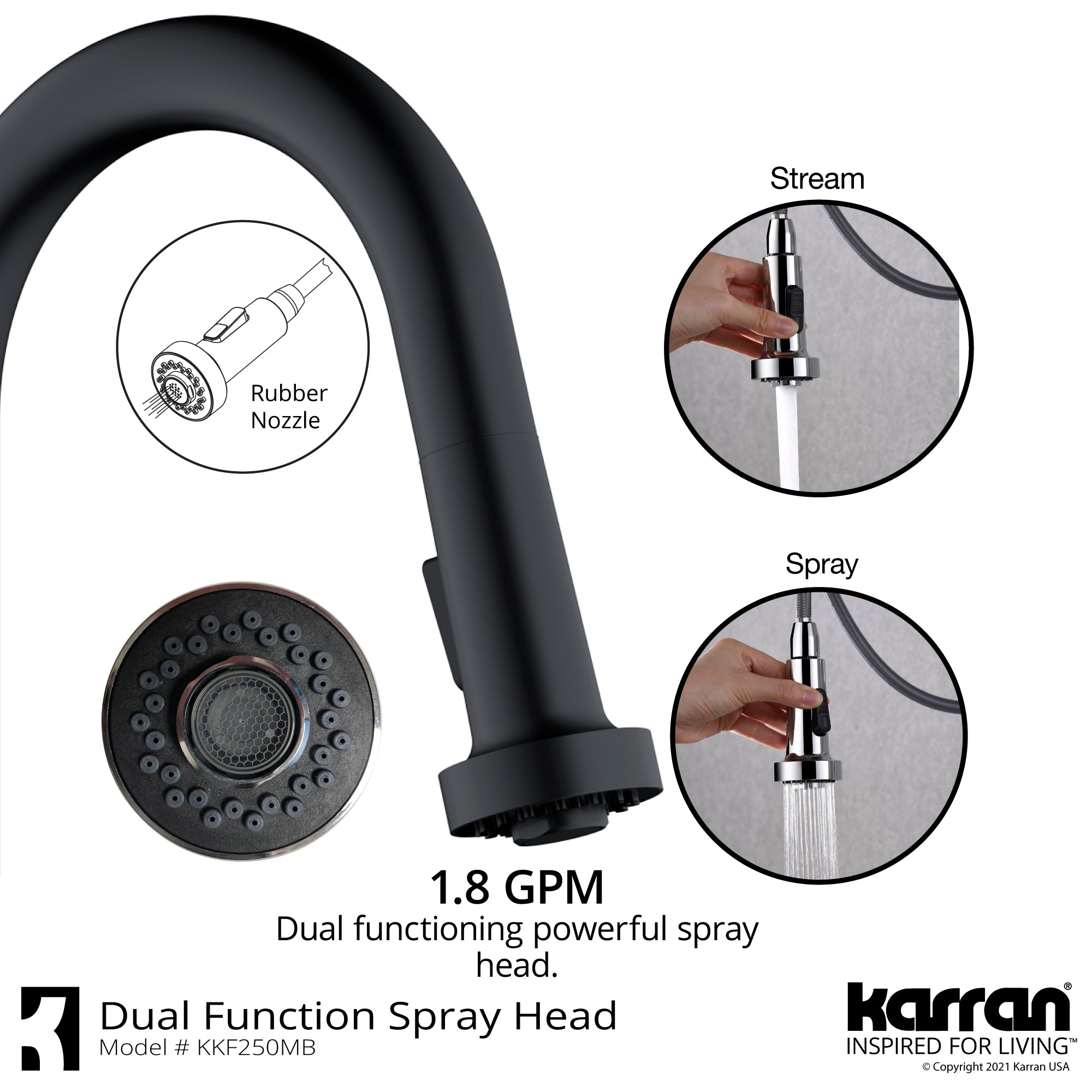 Karran Dockton 1.8 GPM Single Lever Handle Lead-free Brass ADA Kitchen Faucet, Pull-Down Kitchen, Matte Black, KKF250SD25MB
