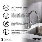Karran Dockton 1.8 GPM Single Lever Handle Lead-free Brass ADA Kitchen Faucet, Pull-Down Kitchen, Stainless Steel, KKF250SD25SS