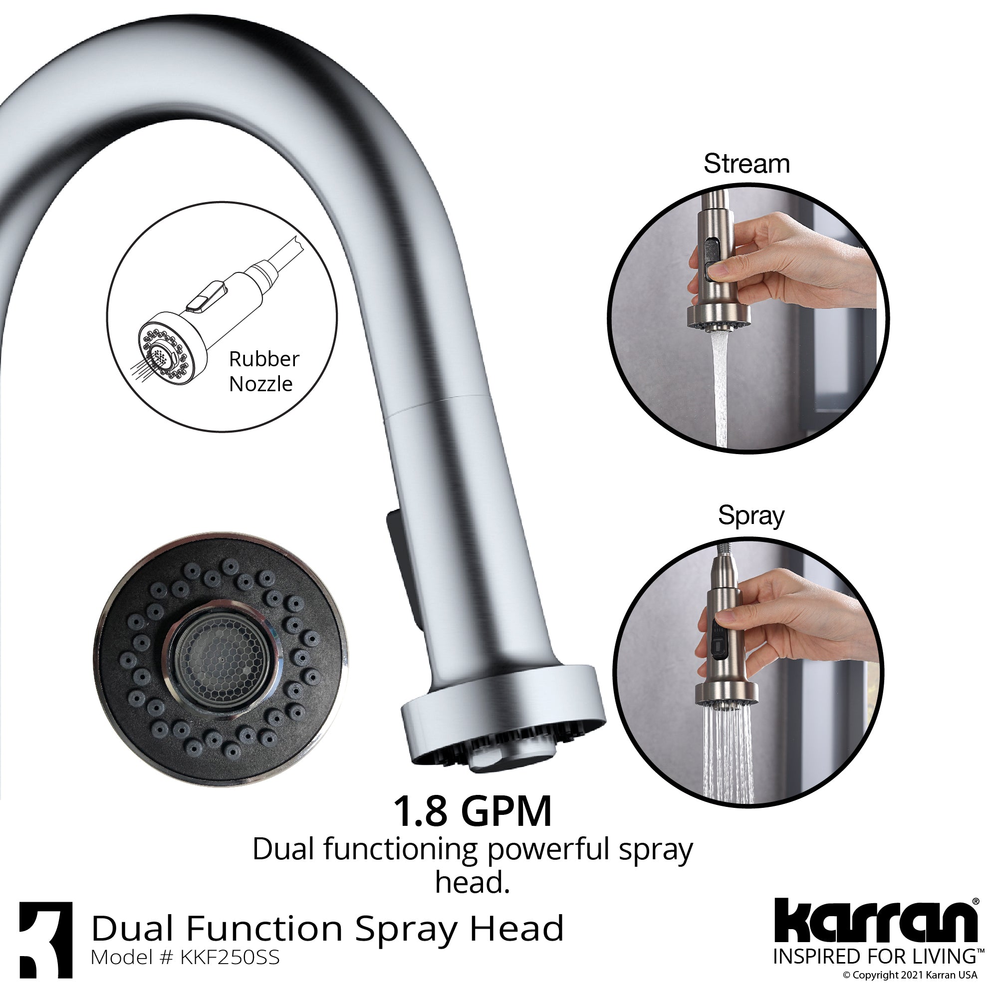 Karran Dockton 1.8 GPM Single Lever Handle Lead-free Brass ADA Kitchen Faucet, Pull-Down Kitchen, Stainless Steel, KKF250SD25SS