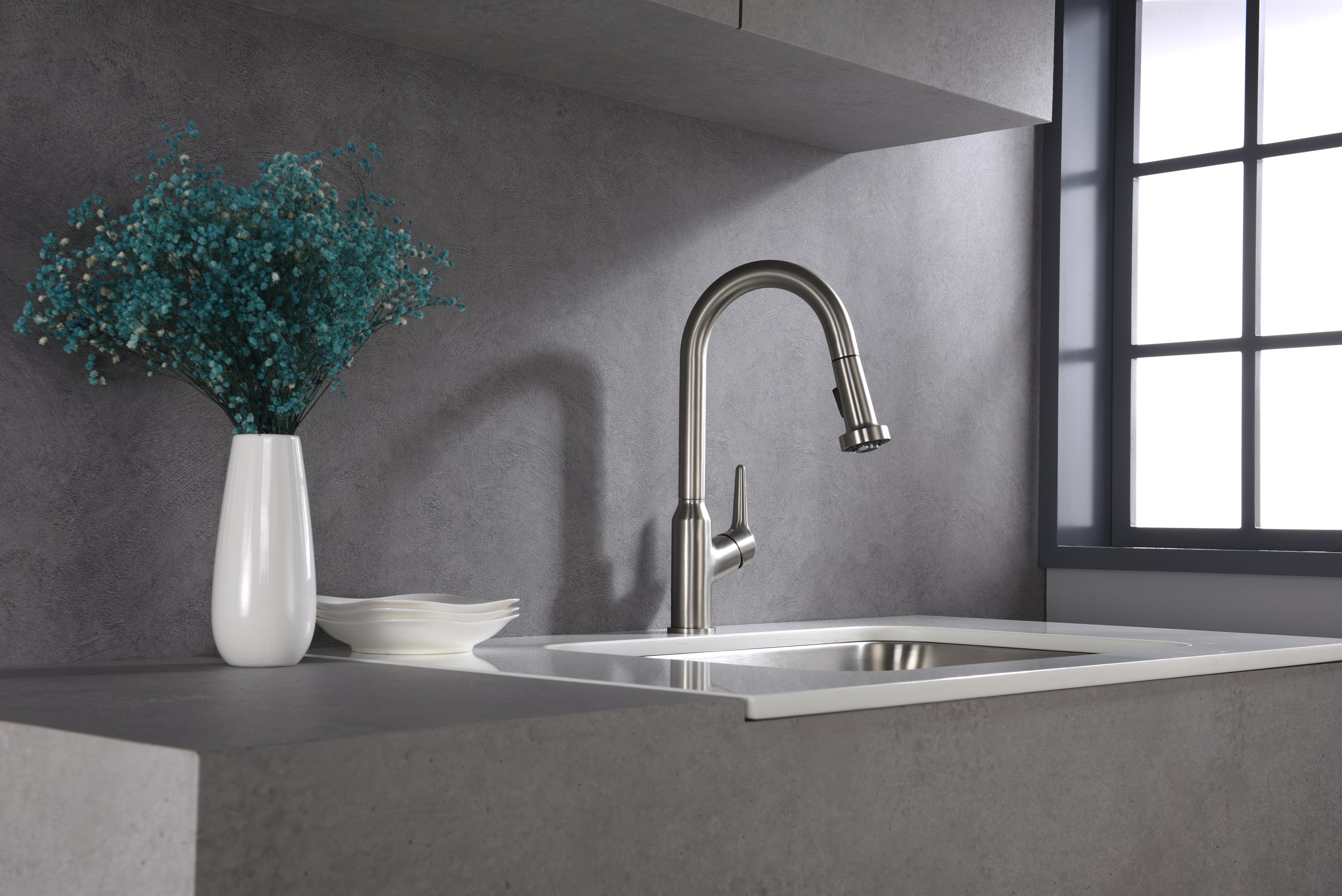 Karran Dockton Single Lever Handle Lead-free Brass ADA Kitchen Faucet, Pull Down, Stainless Steel, KKF250SS