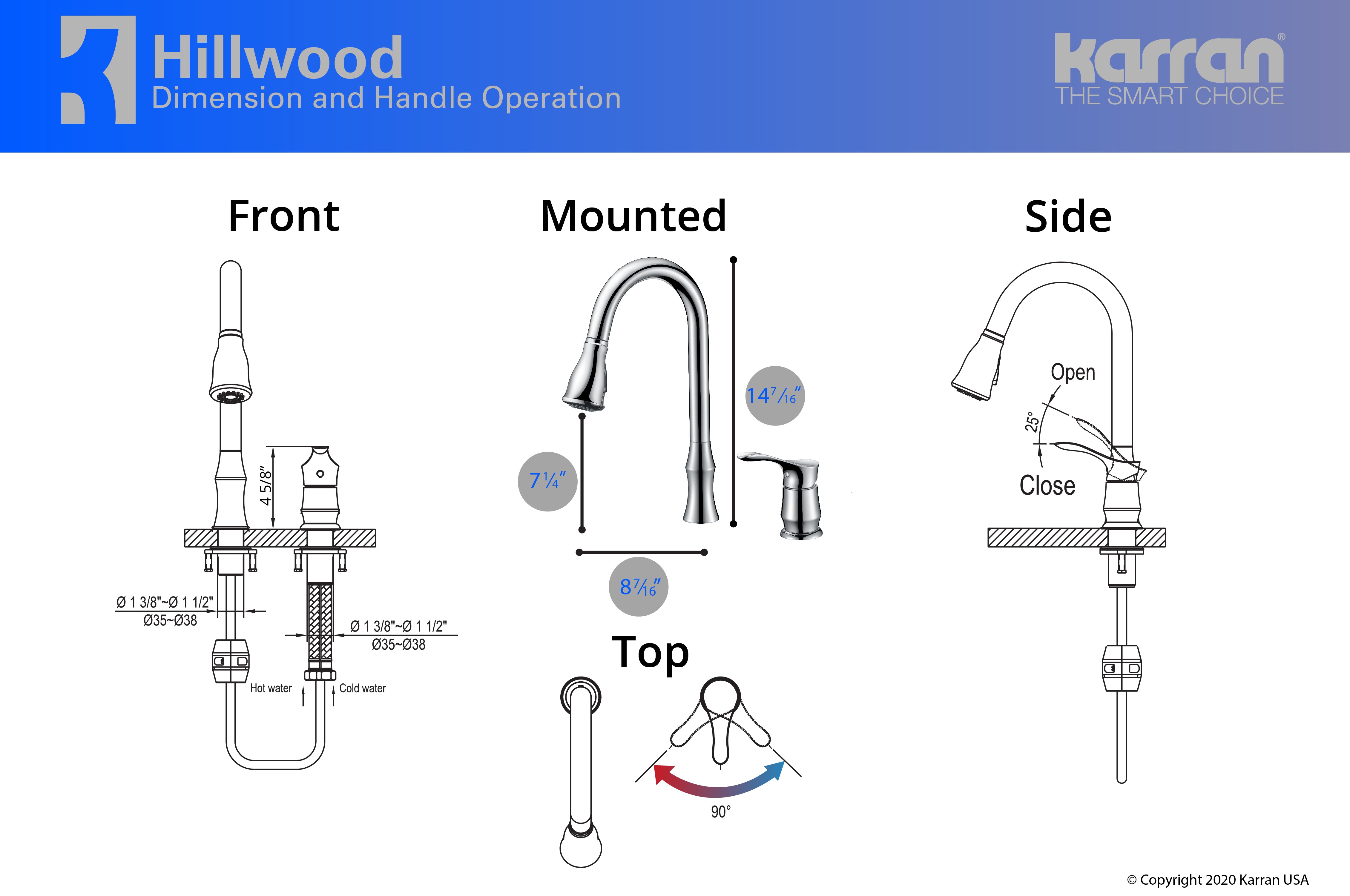 Karran Hillwood Single Lever Handle Lead-free Brass ADA Kitchen Faucet, Pull Down, Chrome, KKF260C