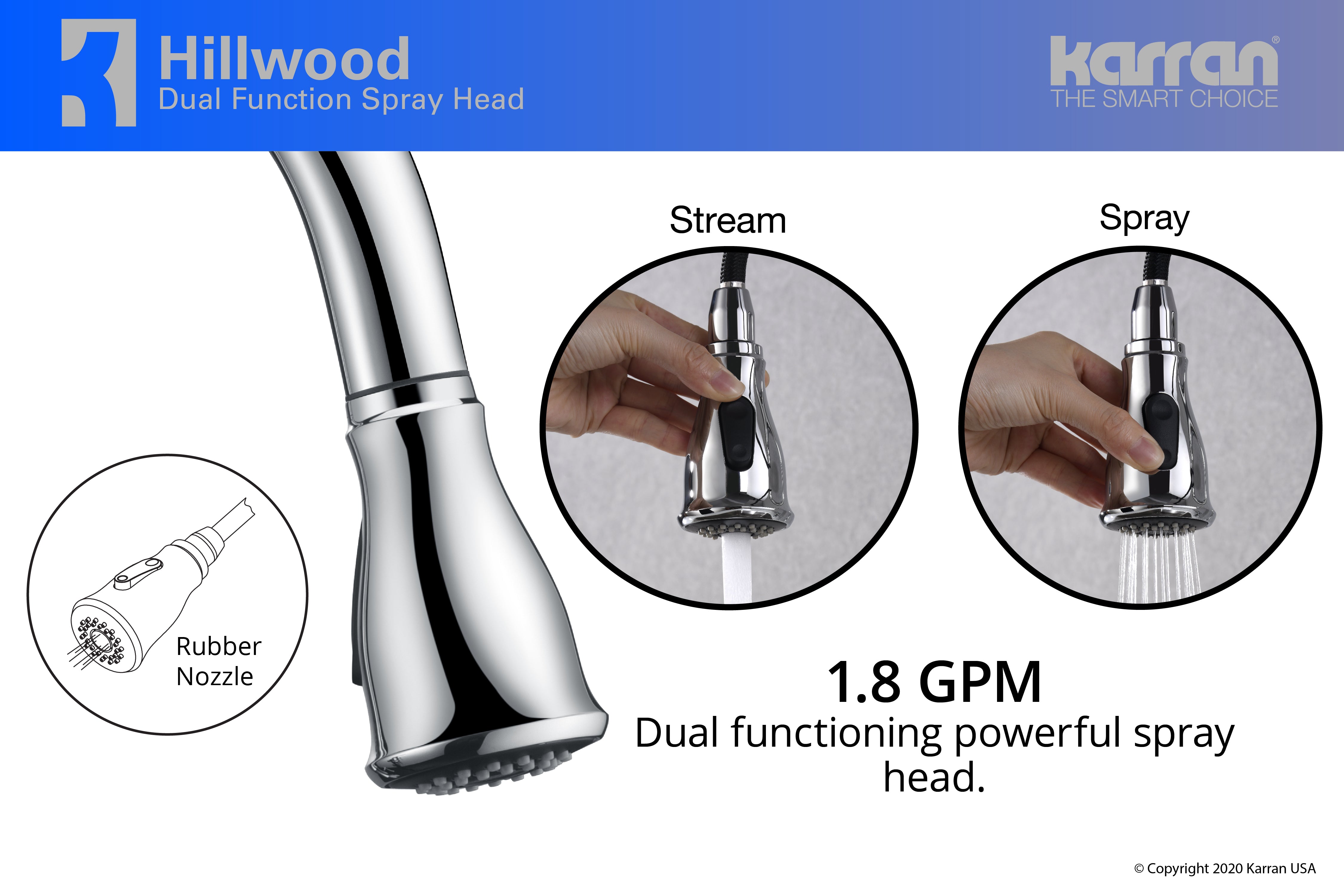 Karran Hillwood Single Lever Handle Lead-free Brass ADA Kitchen Faucet, Pull Down, Chrome, KKF260C