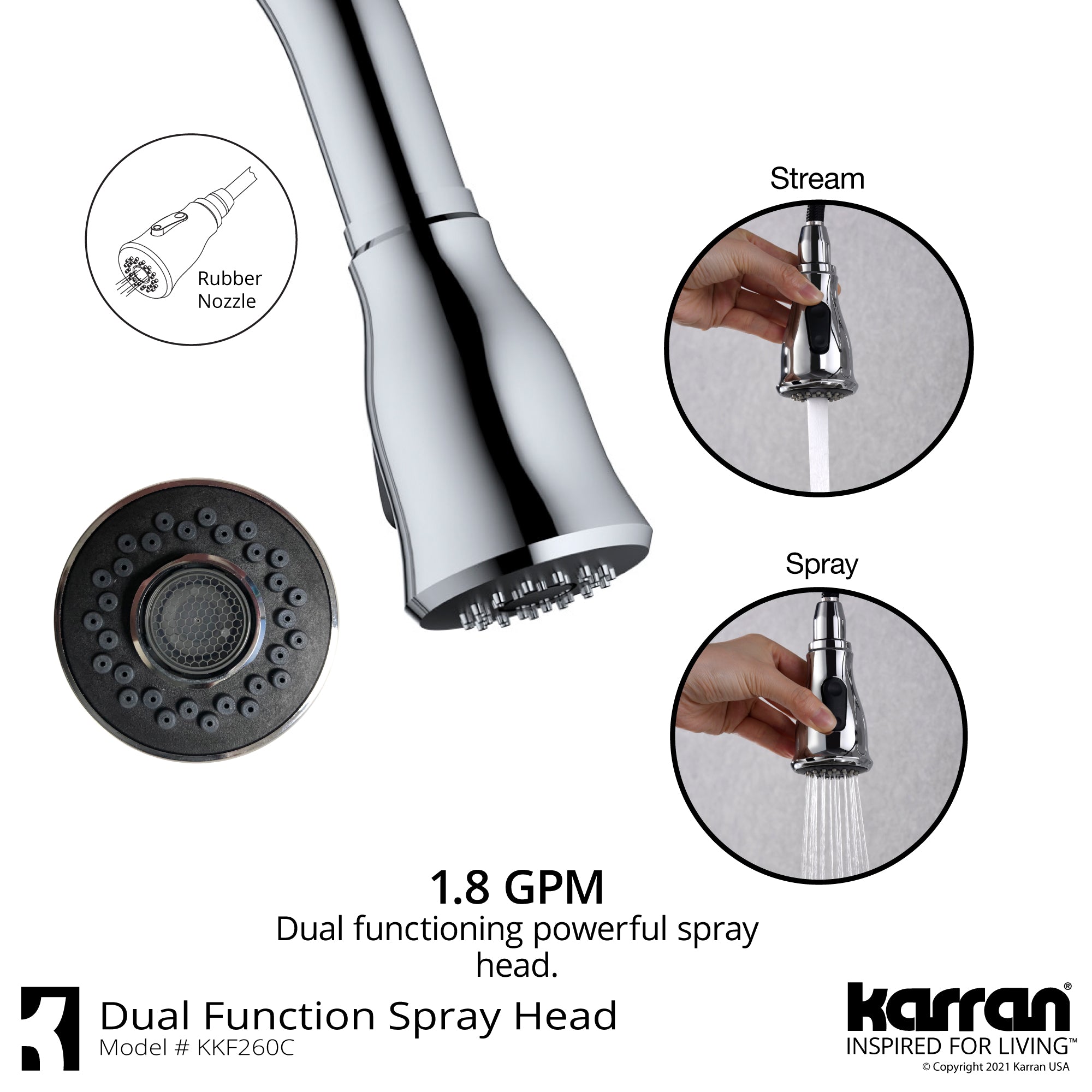Karran Hillwood 1.8 GPM Single Lever Handle Lead-free Brass ADA Kitchen Faucet, Pull-Down Kitchen, Chrome, KKF260SD25C