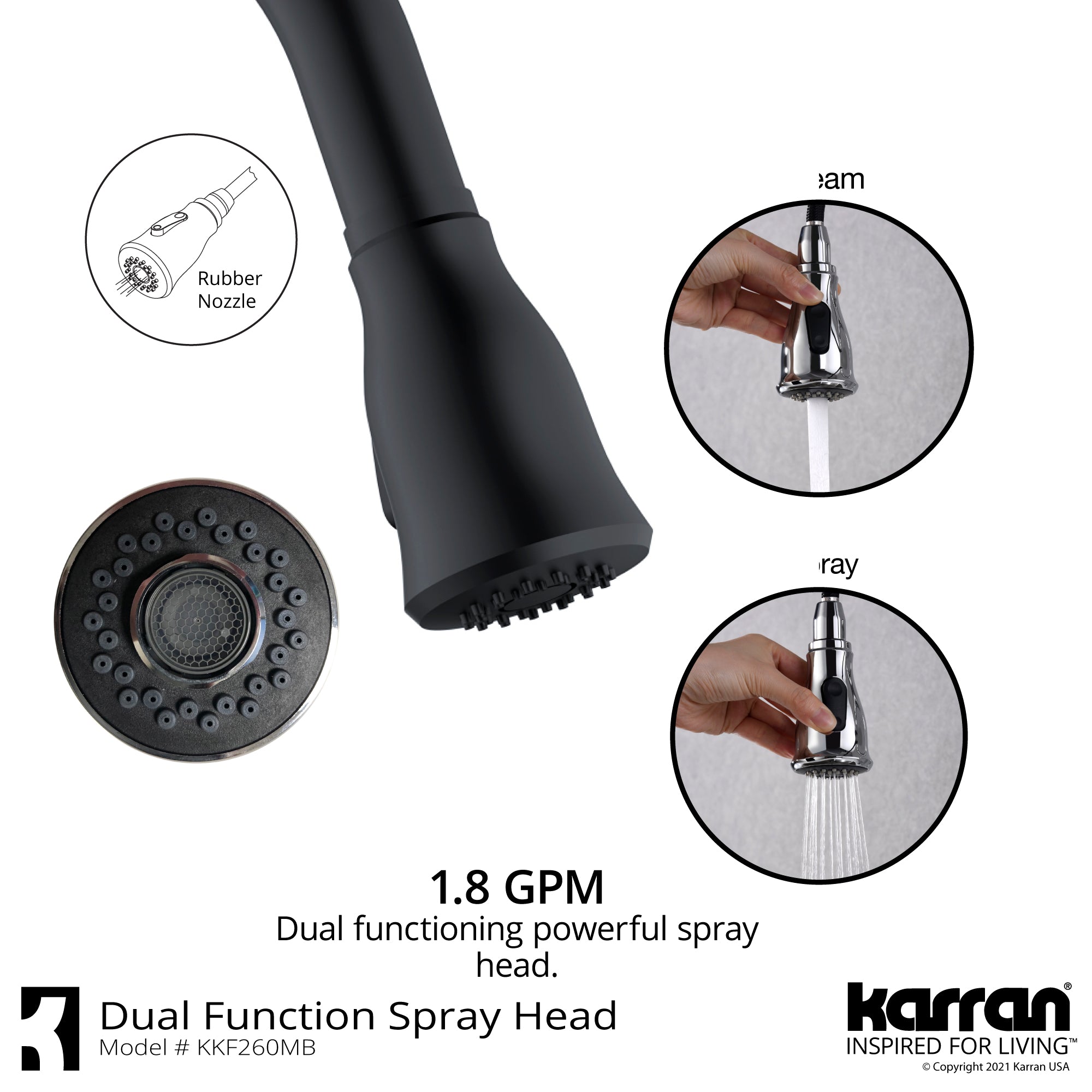 Karran Hillwood 1.8 GPM Single Lever Handle Lead-free Brass ADA Kitchen Faucet, Pull-Down Kitchen, Matte Black, KKF260SD25MB
