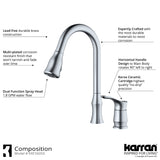 Karran Hillwood 1.8 GPM Single Lever Handle Lead-free Brass ADA Kitchen Faucet, Pull-Down Kitchen, Stainless Steel, KKF260SD25SS