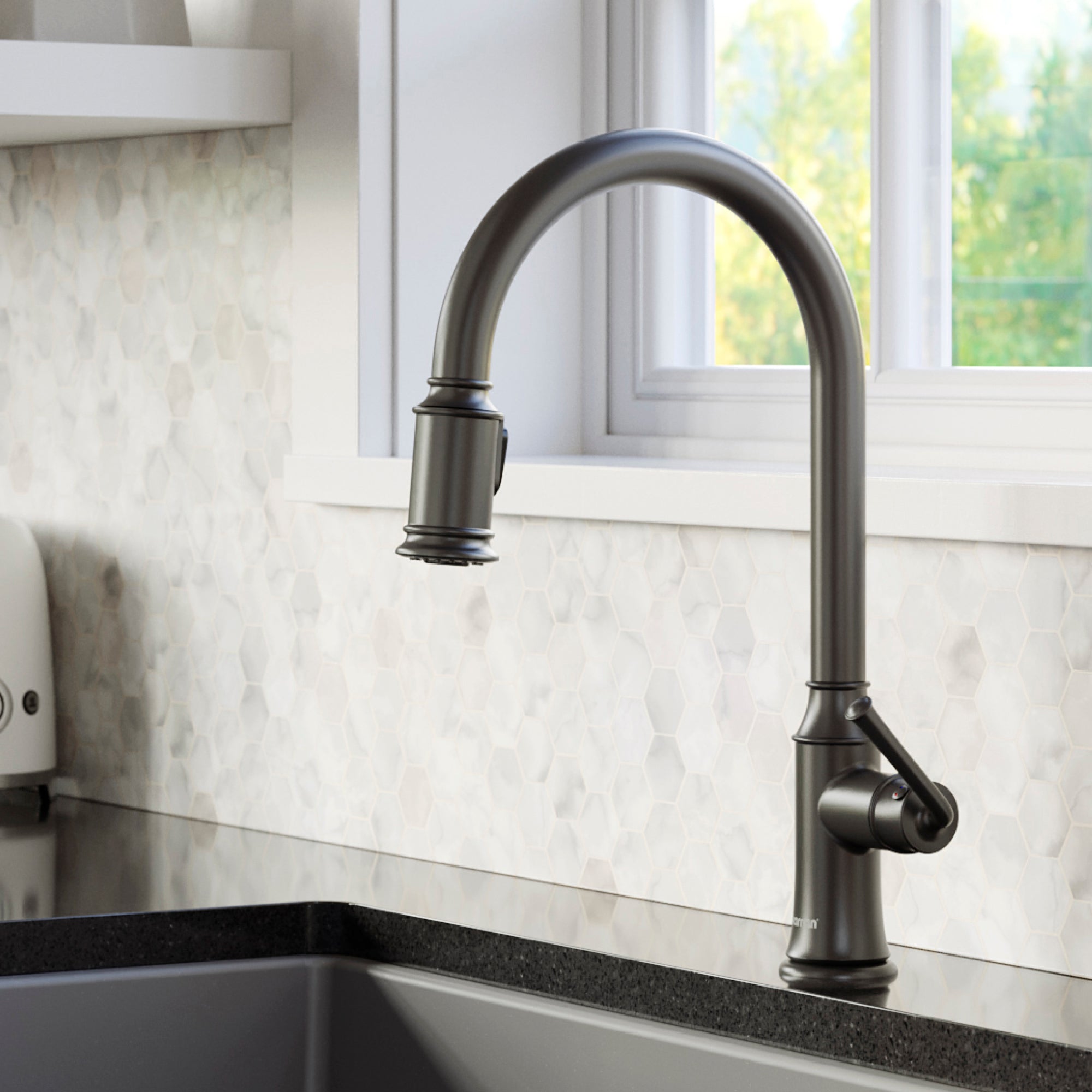 Karran Auburn 1.8 GPM Single Lever Handle Lead-free Brass ADA Kitchen Faucet, Pull-Down Kitchen, Gunmetal Grey, KKF310GG