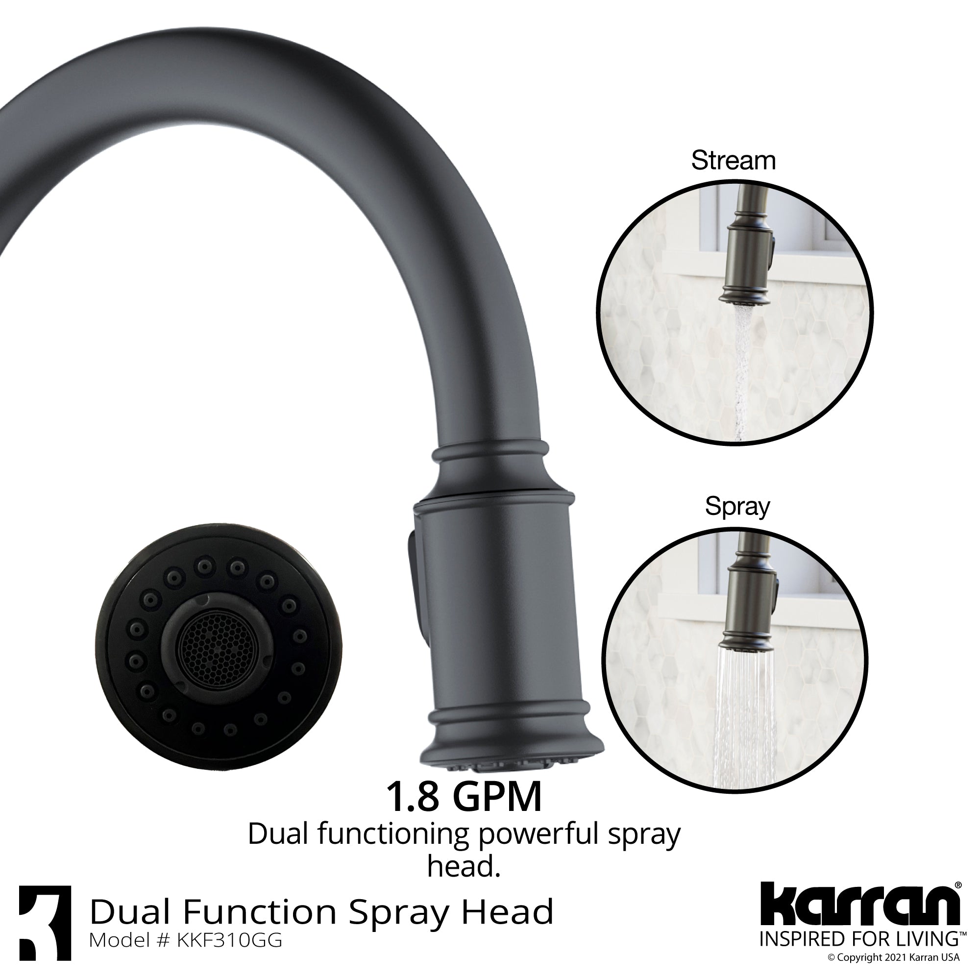Karran Auburn 1.8 GPM Single Lever Handle Lead-free Brass ADA Kitchen Faucet, Pull-Down Kitchen, Gunmetal Grey, KKF310GG