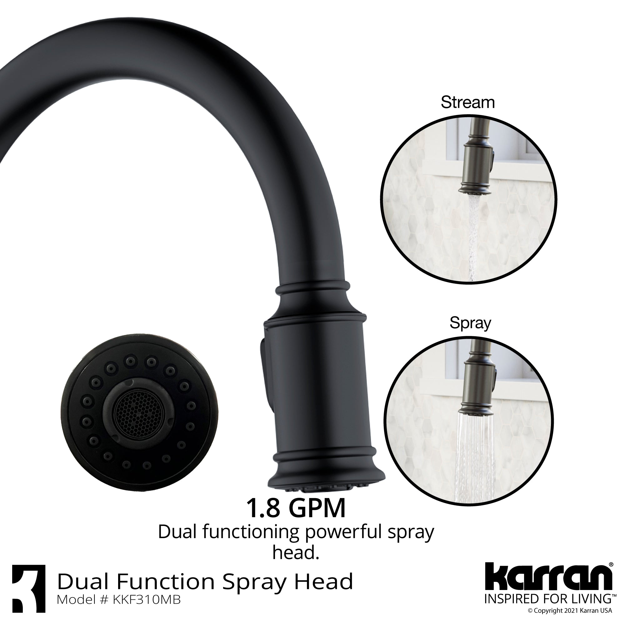 Karran Auburn 1.8 GPM Single Lever Handle Lead-free Brass ADA Kitchen Faucet, Pull-Down Kitchen, Matte Black, KKF310MB
