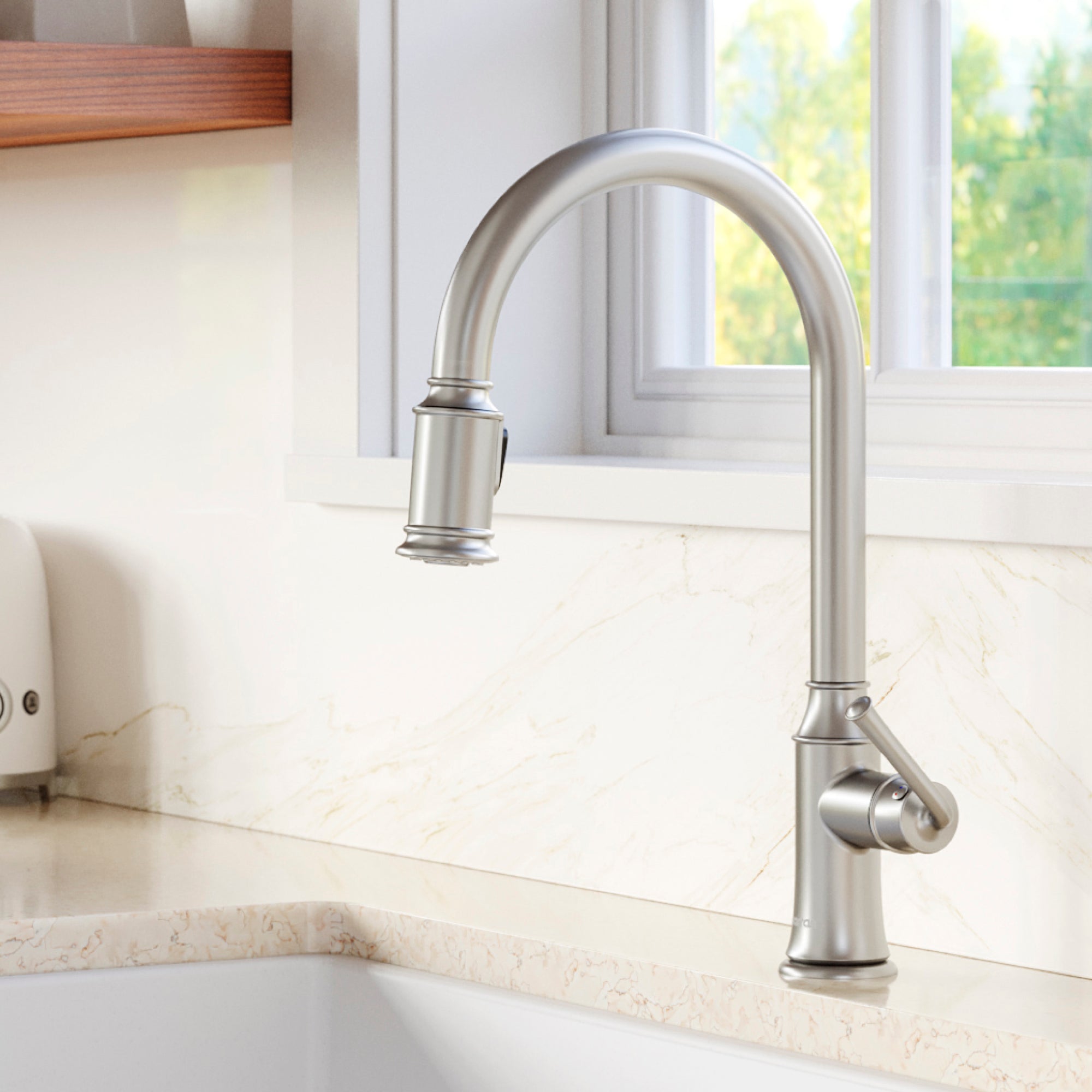 Karran Auburn 1.8 GPM Single Lever Handle Lead-free Brass ADA Kitchen Faucet, Pull-Down Kitchen, Stainless Steel, KKF310SS