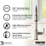 Karran Auburn 1.8 GPM Single Lever Handle Lead-free Brass ADA Kitchen Faucet, Pull-Down Kitchen, Stainless Steel, KKF310SS