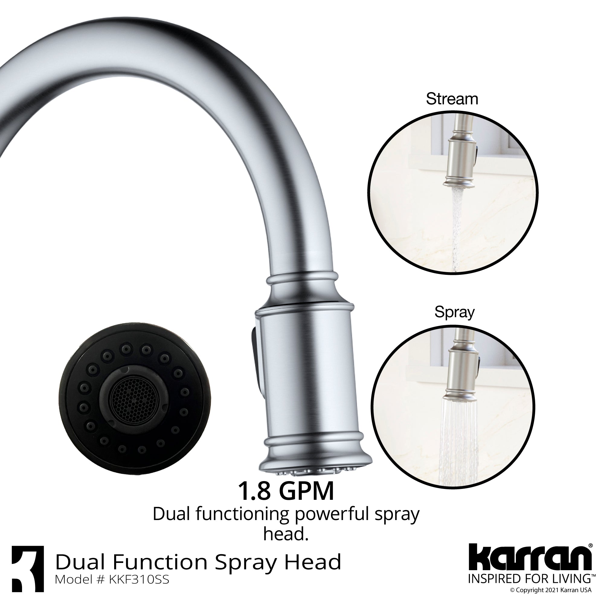 Karran Auburn 1.8 GPM Single Lever Handle Lead-free Brass ADA Kitchen Faucet, Pull-Down Kitchen, Stainless Steel, KKF310SS
