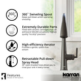 Karran Kentland 1.8 GPM Single Lever Handle Lead-free Brass ADA Kitchen Faucet, Pull-Down Kitchen, Gunmetal Grey, KKF320GG