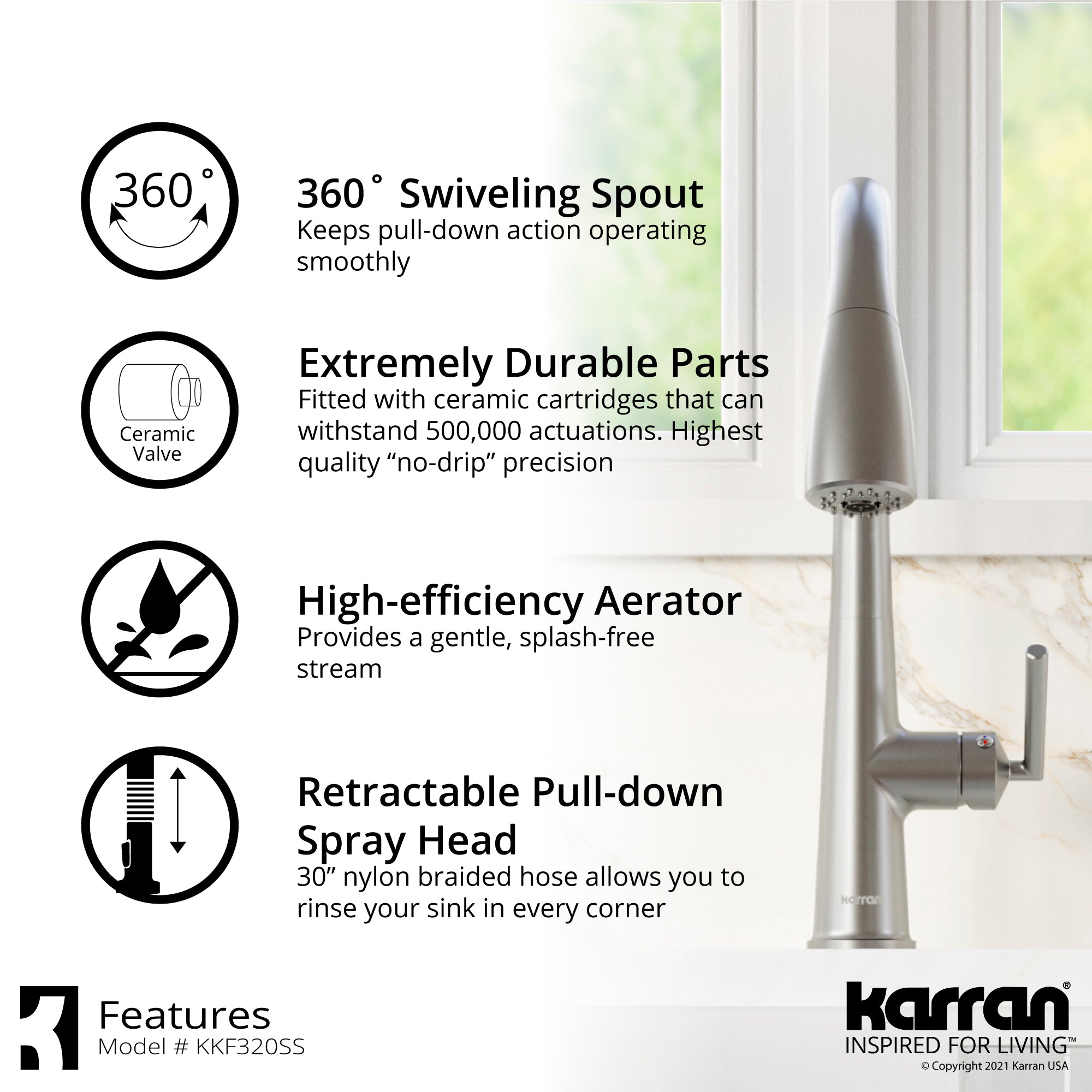 Karran Kentland 1.8 GPM Single Lever Handle Lead-free Brass ADA Kitchen Faucet, Pull-Down Kitchen, Stainless Steel, KKF320SS