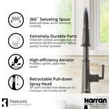 Karran Elwood 1.8 GPM Single Lever Handle Lead-free Brass ADA Kitchen Faucet, Pull-Down Kitchen, Gunmetal Grey, KKF330GG