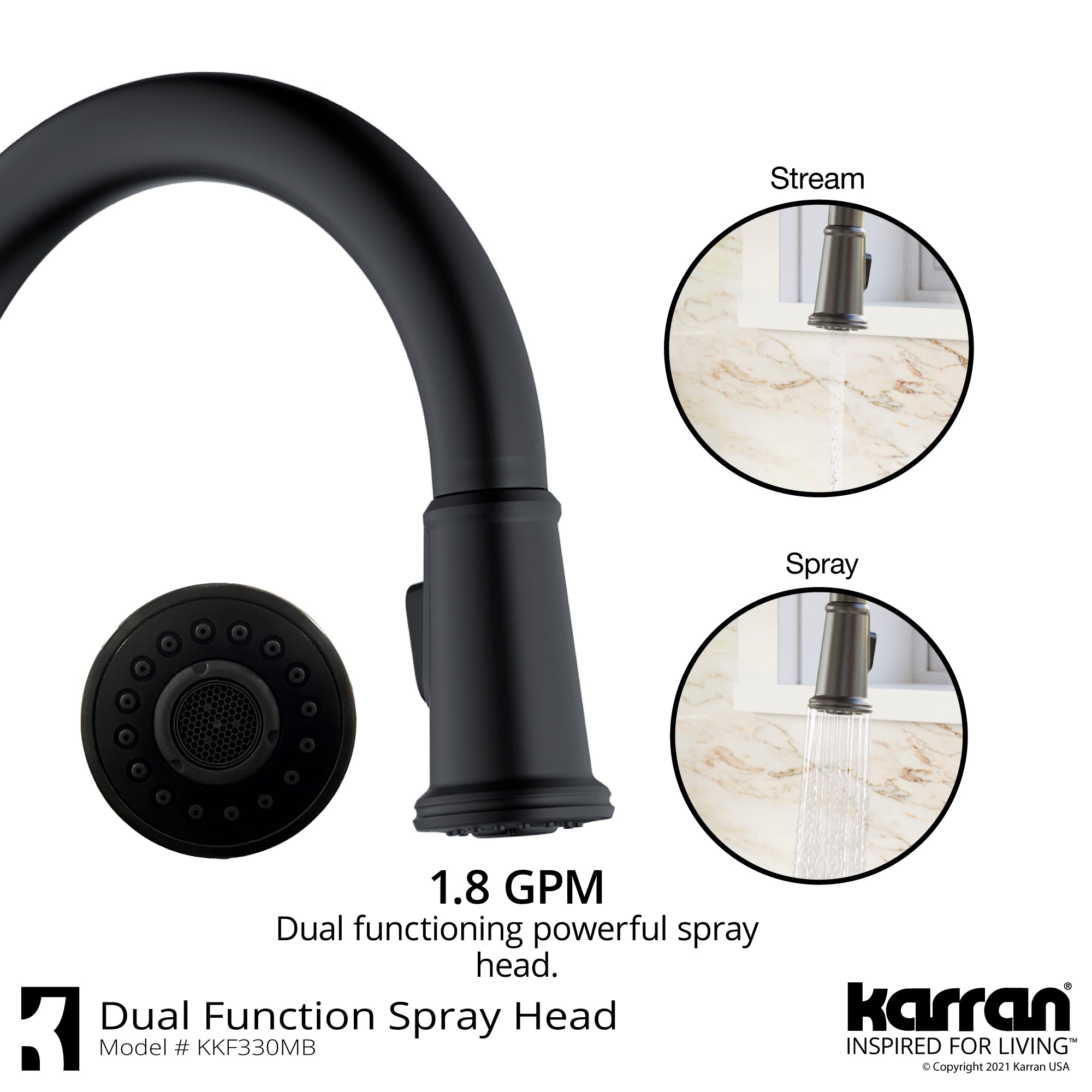 Karran Elwood 1.8 GPM Single Lever Handle Lead-free Brass ADA Kitchen Faucet, Pull-Down Kitchen, Matte Black, KKF330MB