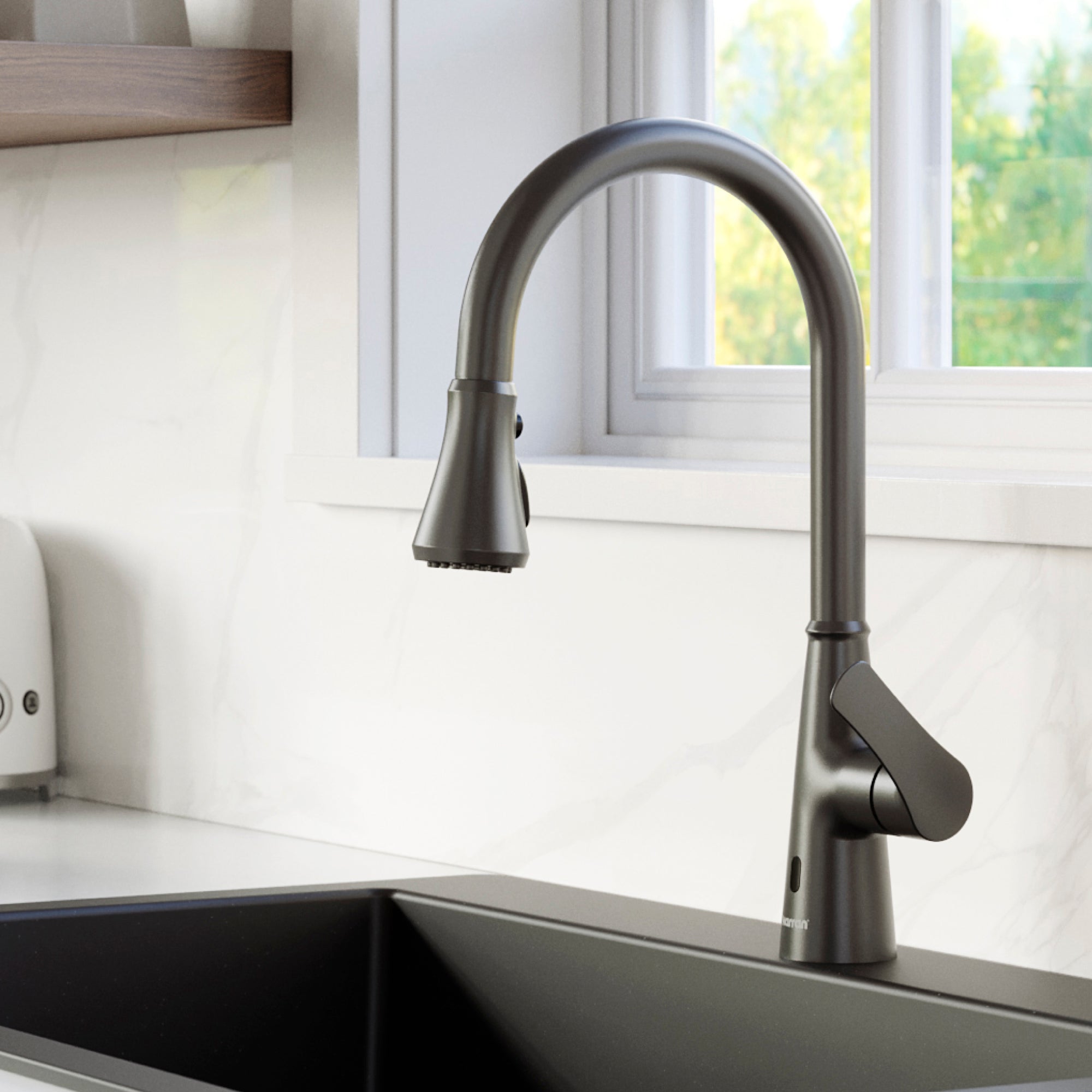 Karran Kadoma 1.8 GPM Single Lever Handle Touchless ADA Kitchen Faucet, Pull-Down Kitchen, Gunmetal Grey, KKF340GG
