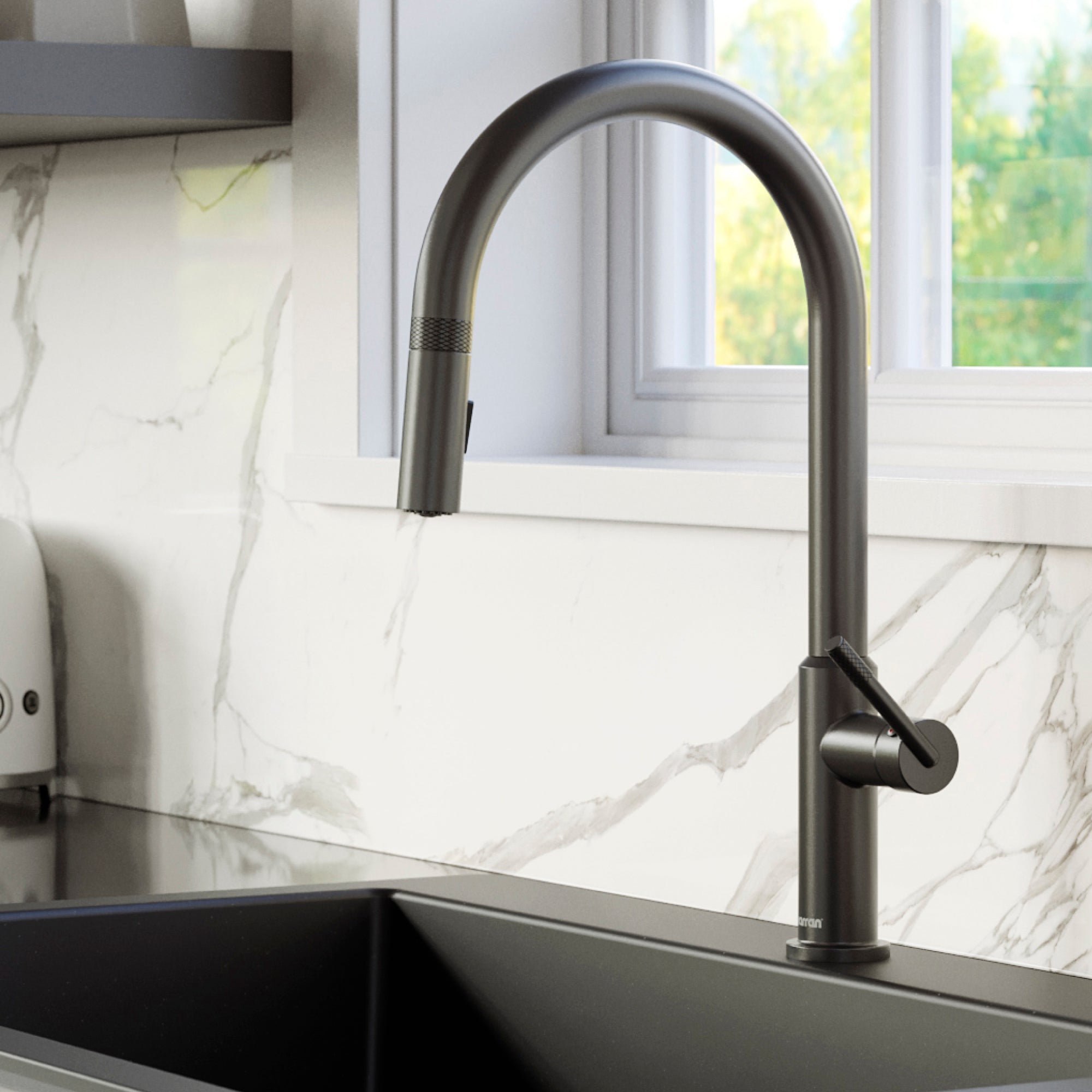 Karran Lagrange 1.8 GPM Single Lever Handle Lead-free Brass ADA Kitchen Faucet, Pull-Down Kitchen, Gunmetal Grey, KKF350GG