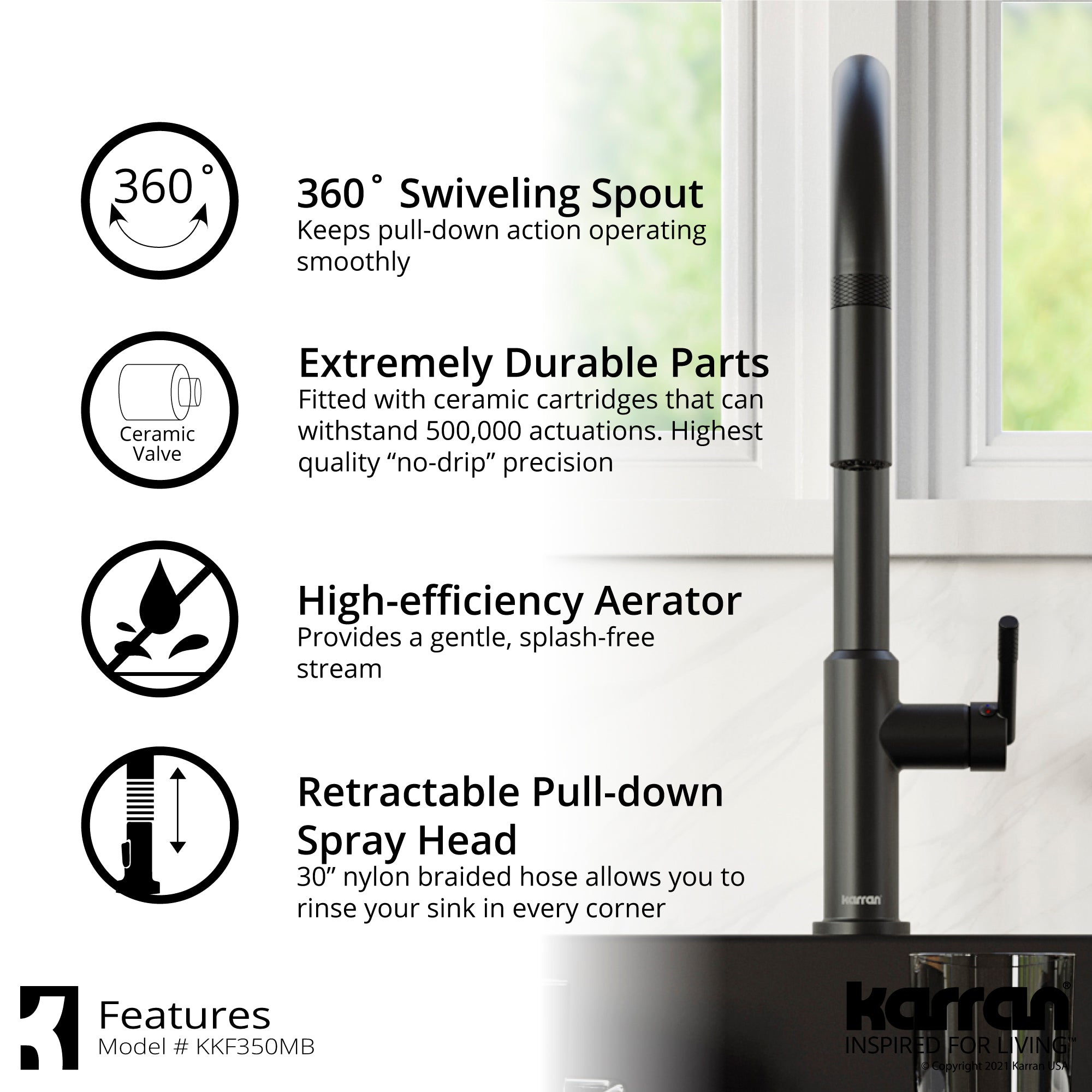 Karran Lagrange 1.8 GPM Single Lever Handle Lead-free Brass ADA Kitchen Faucet, Pull-Down Kitchen, Matte Black, KKF350MB