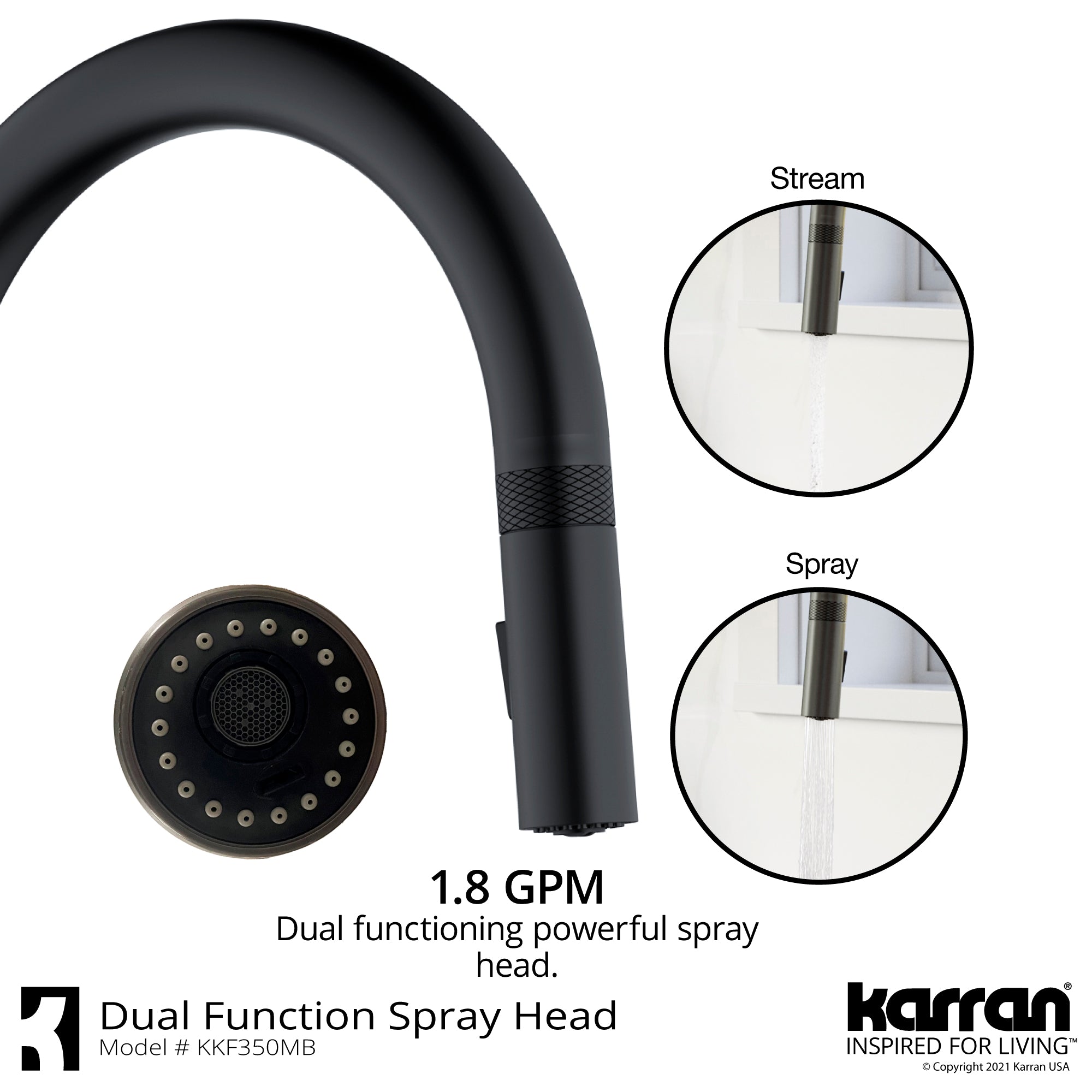Karran Lagrange 1.8 GPM Single Lever Handle Lead-free Brass ADA Kitchen Faucet, Pull-Down Kitchen, Matte Black, KKF350MB
