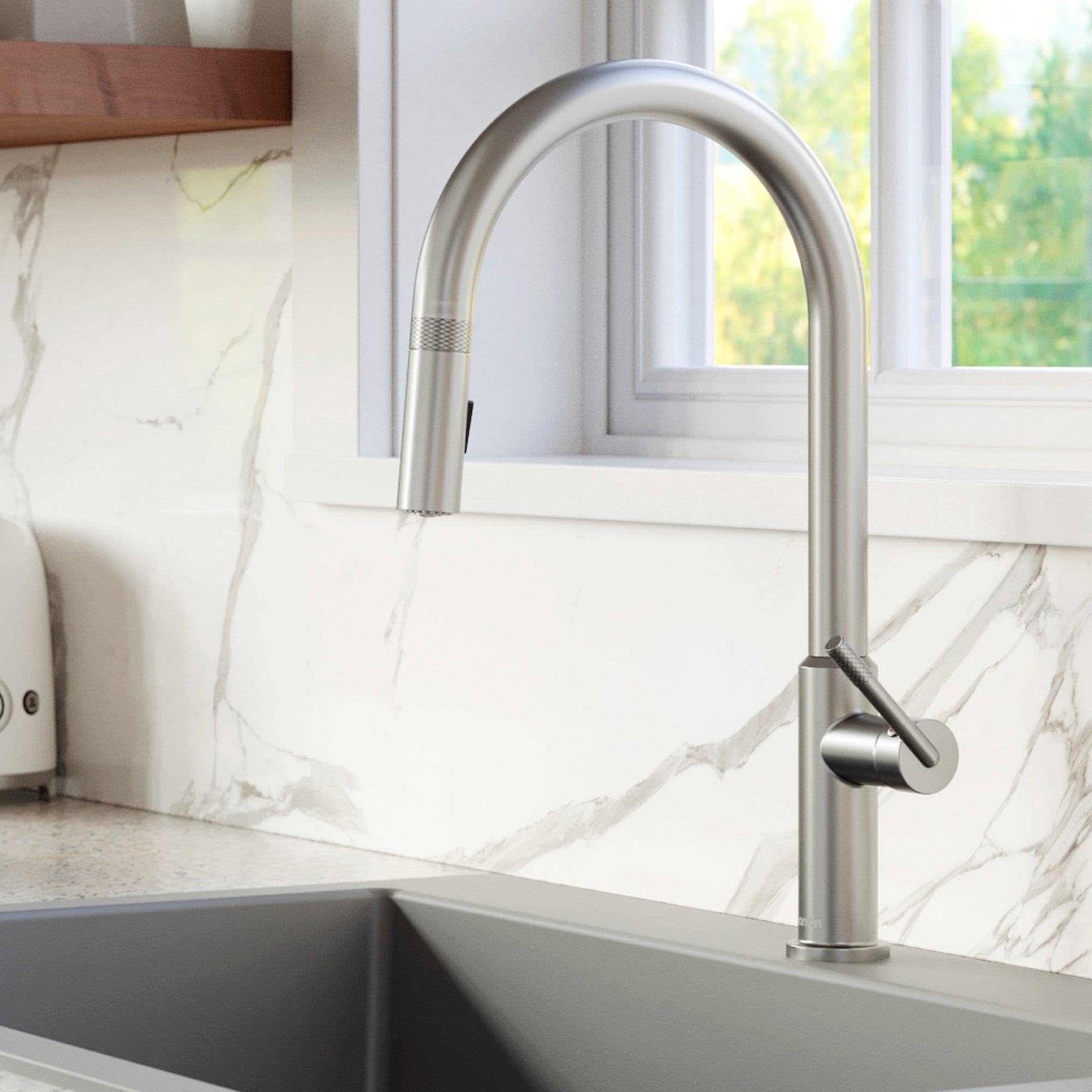 Karran Lagrange 1.8 GPM Single Lever Handle Lead-free Brass ADA Kitchen Faucet, Pull-Down Kitchen, Stainless Steel, KKF350SS
