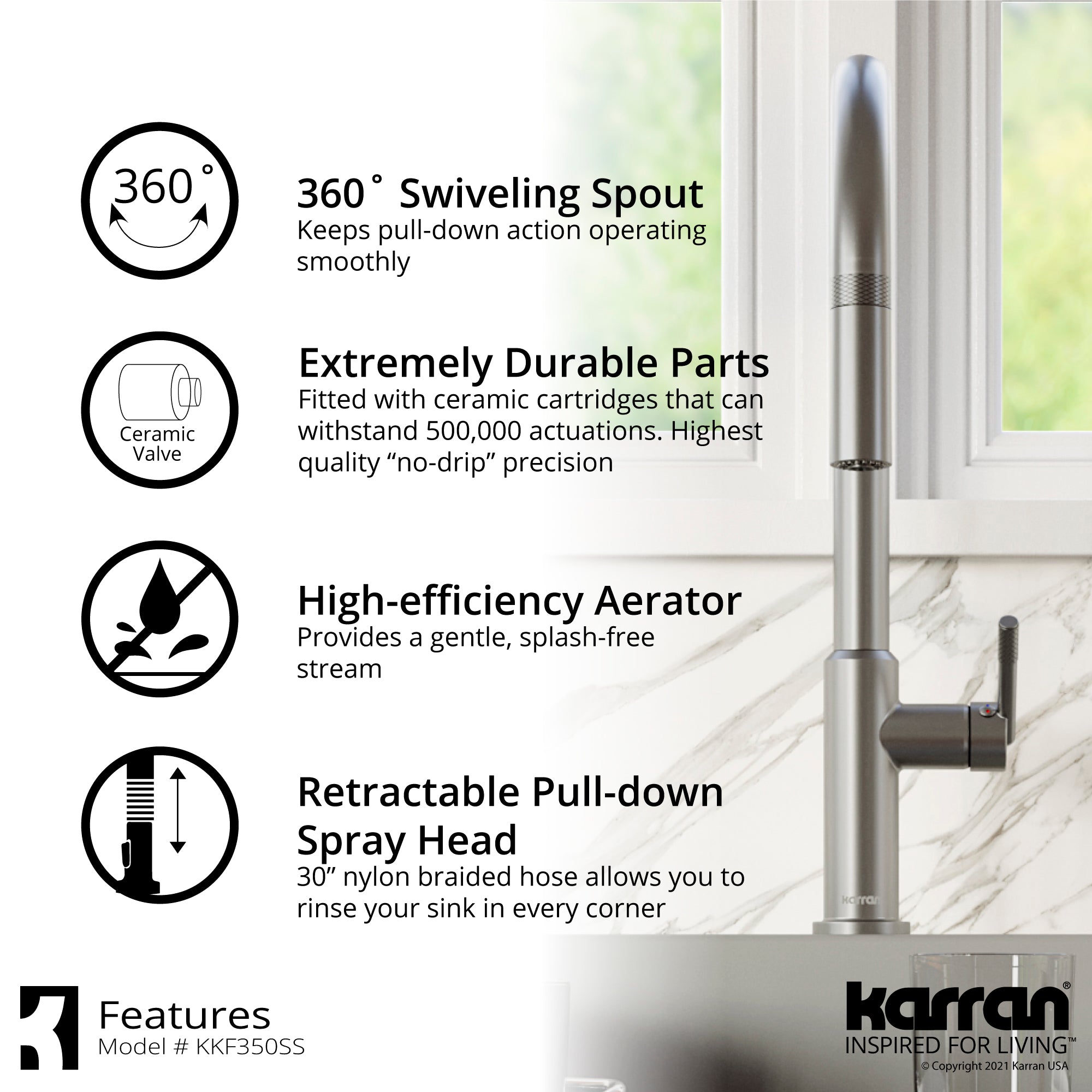 Karran Lagrange 1.8 GPM Single Lever Handle Lead-free Brass ADA Kitchen Faucet, Pull-Down Kitchen, Stainless Steel, KKF350SS