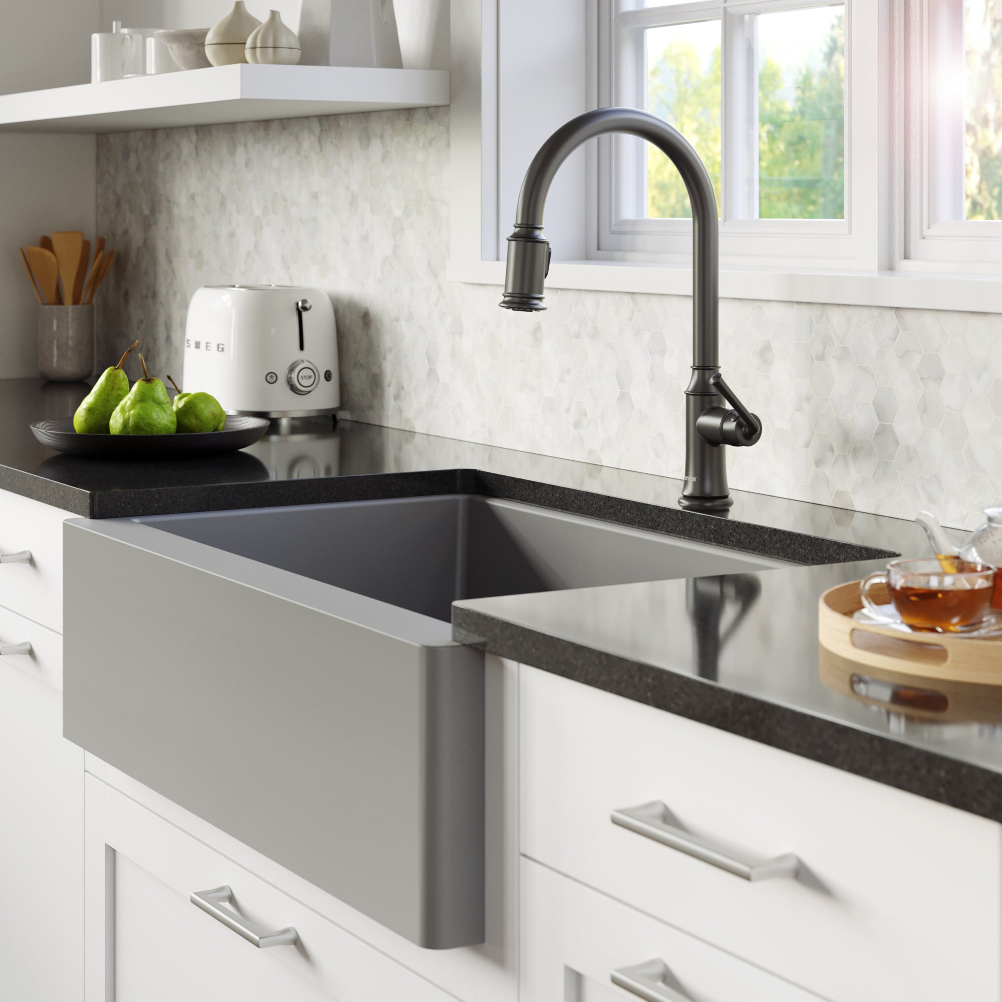 Karran Auburn 1.8 GPM Single Lever Handle Lead-free Brass ADA Kitchen Faucet, Pull-Down Kitchen, Gunmetal Grey, KKF310GG