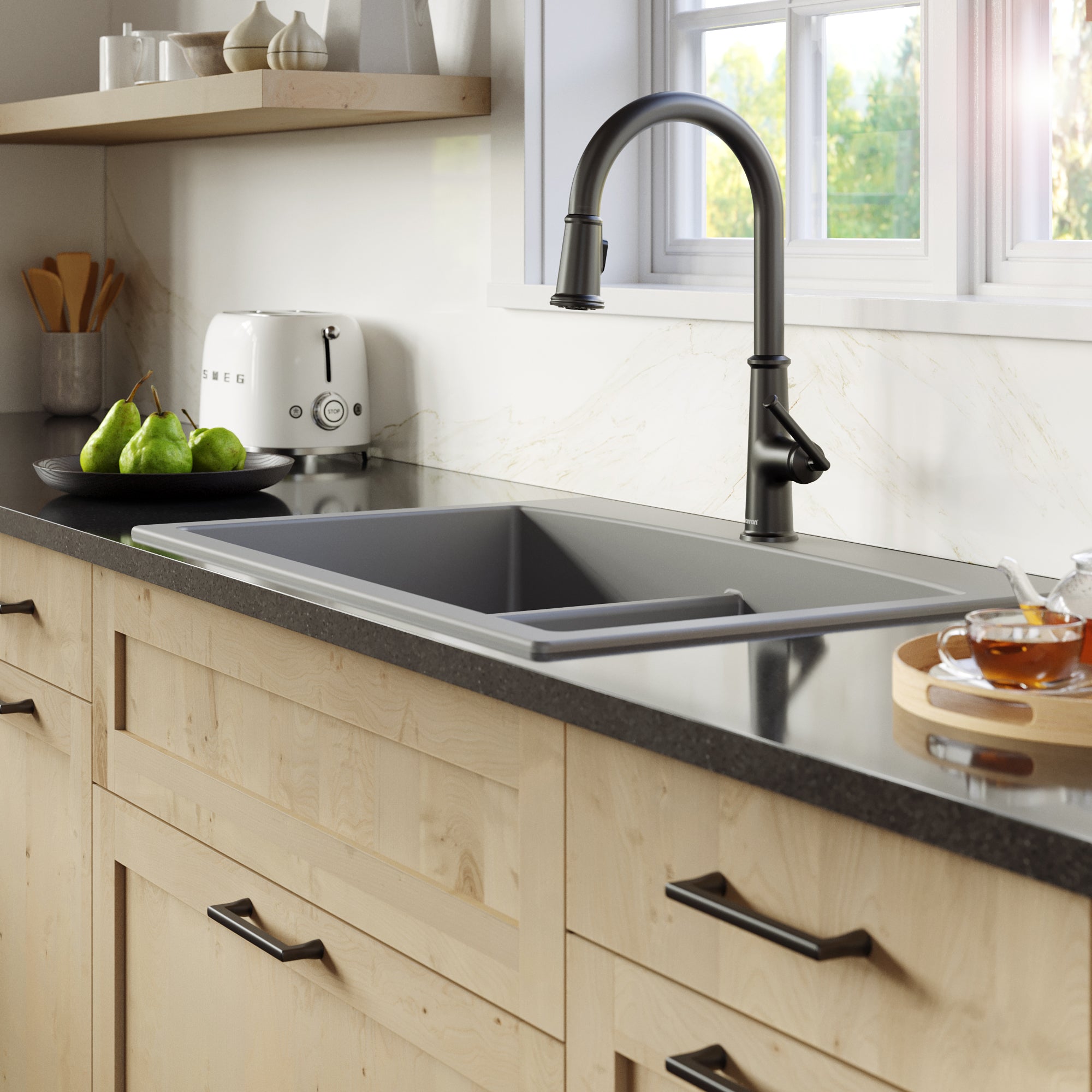 Karran Elwood 1.8 GPM Single Lever Handle Lead-free Brass ADA Kitchen Faucet, Pull-Down Kitchen, Matte Black, KKF330MB
