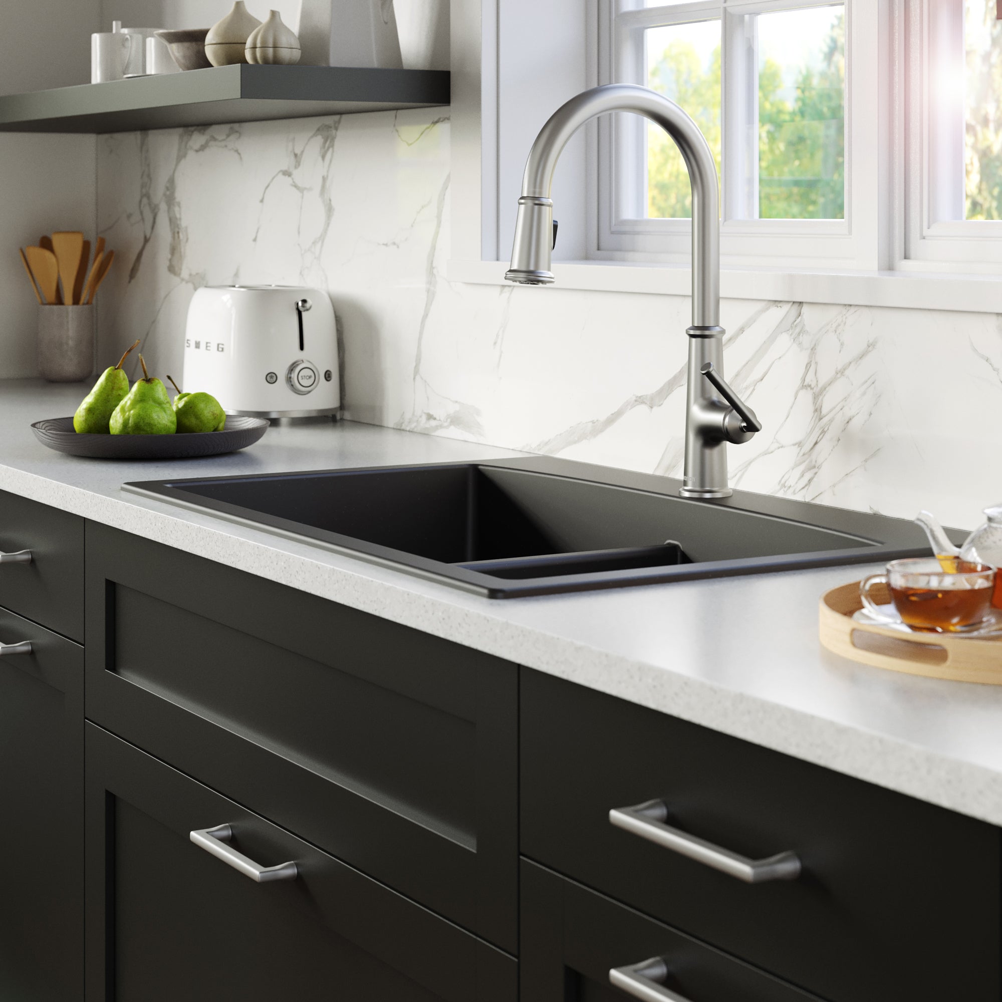Karran Elwood 1.8 GPM Single Lever Handle Lead-free Brass ADA Kitchen Faucet, Pull-Down Kitchen, Stainless Steel, KKF330SS