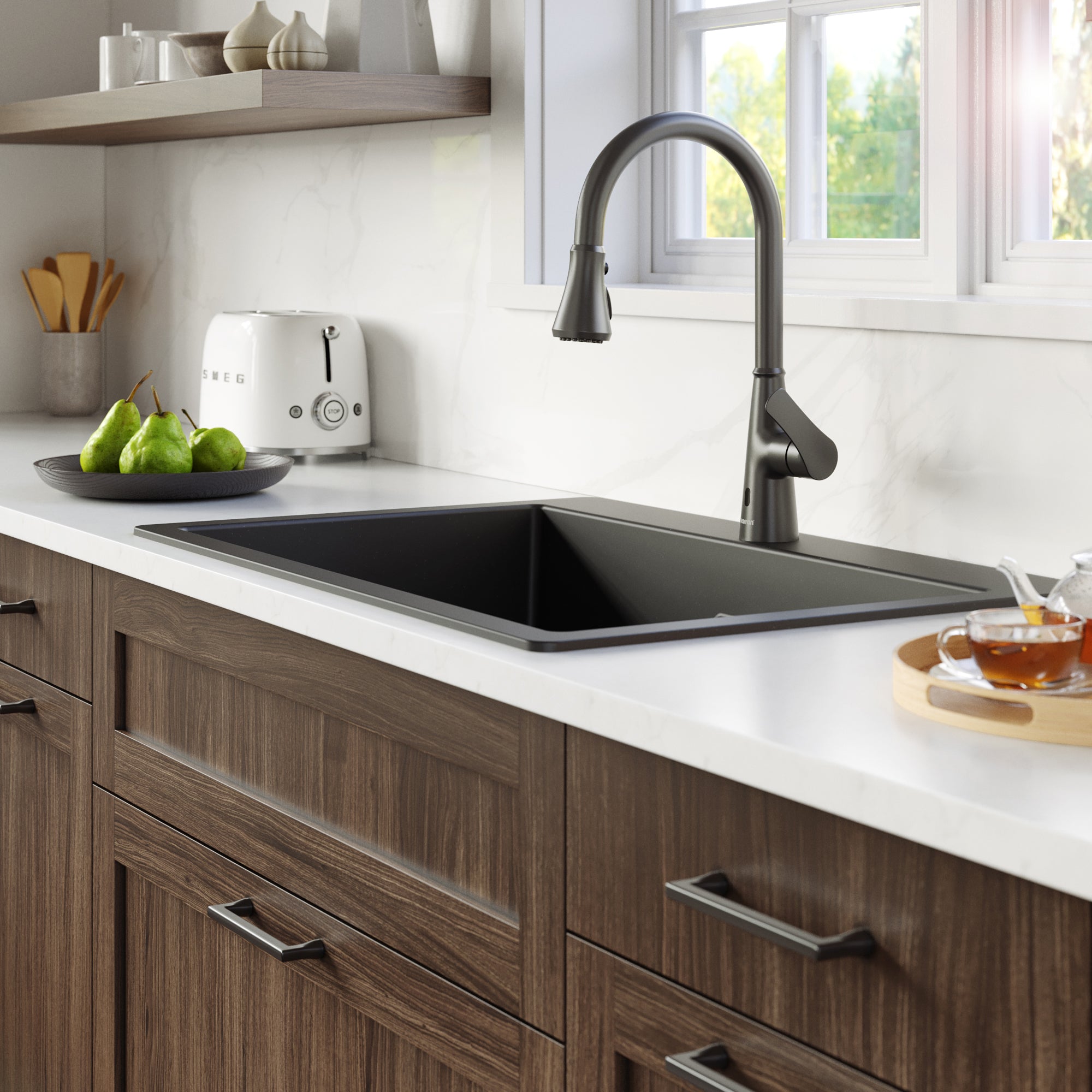 Karran Kadoma 1.8 GPM Single Lever Handle Touchless ADA Kitchen Faucet, Pull-Down Kitchen, Gunmetal Grey, KKF340GG