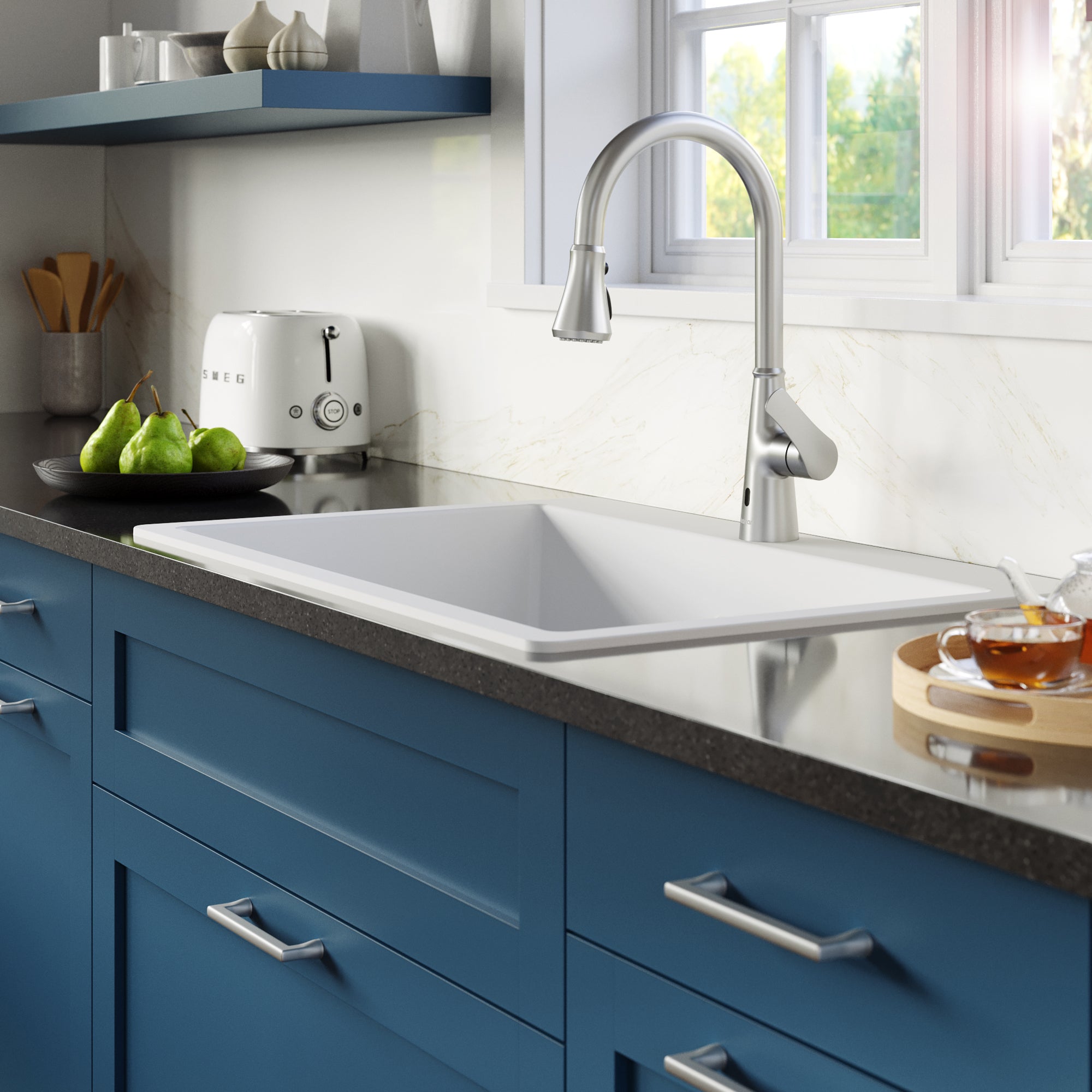Karran Kadoma 1.8 GPM Single Lever Handle Touchless ADA Kitchen Faucet, Pull-Down Kitchen, Stainless Steel, KKF340SS