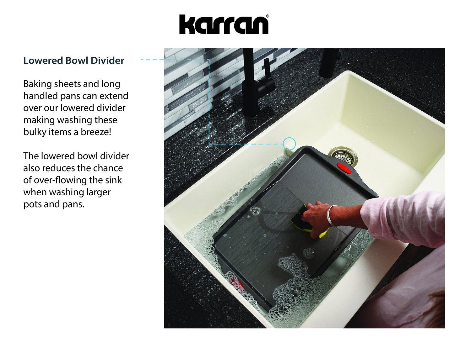 Karran 34" Quartz Composite Retrofit Farmhouse Sink, 60/40 Double Bowl, Grey, QAR-760-GR