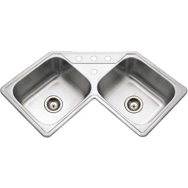 Houzer 32" Stainless Steel Topmount Legend Corner Bowl Kitchen Sink, 20 Gauge, LCR-3221-1