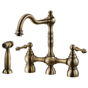 Alternate Image for Houzer Lexington Bridge Kitchen Faucet with Sidespray Antique Brass, LEXBS-956-AB