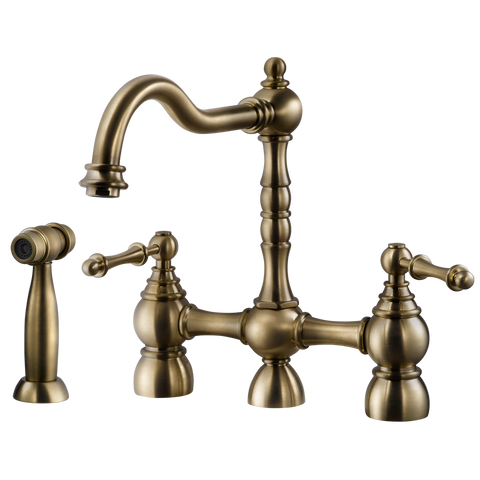 Houzer Lexington Bridge Kitchen Faucet with Sidespray Antique Brass, LEXBS-956-AB