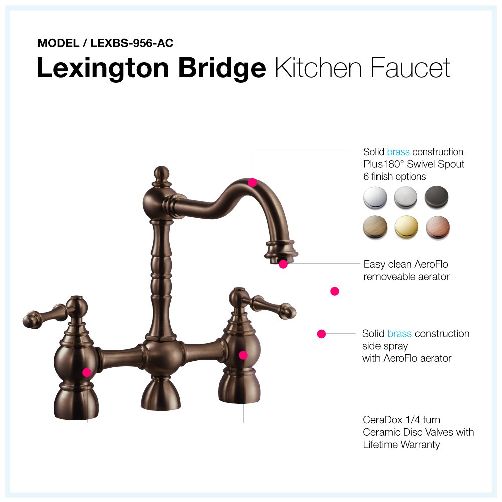 Houzer Lexington Bridge Kitchen Faucet with Sidespray Antique Copper, LEXBS-956-AC - The Sink Boutique