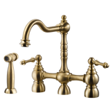 Houzer Lexington Bridge Kitchen Faucet with Sidespray Brushed Brass, LEXBS-956-BB