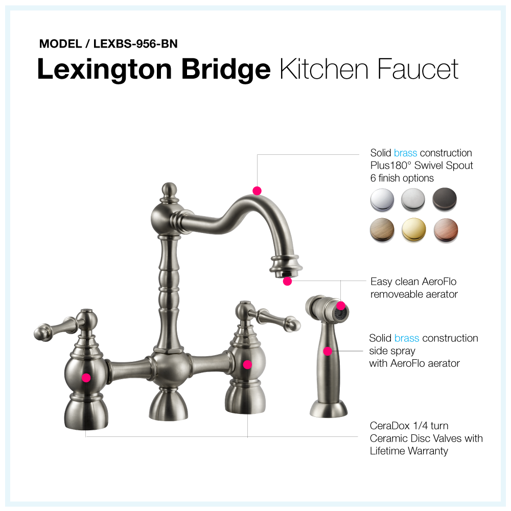 Houzer Lexington Bridge Kitchen Faucet with Sidespray Brushed Nickel, LEXBS-956-BN - The Sink Boutique