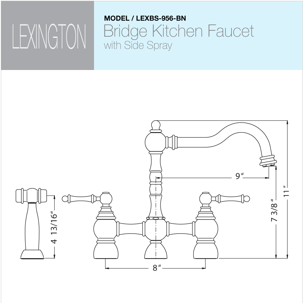 Houzer Lexington Bridge Kitchen Faucet with Sidespray Brushed Nickel, LEXBS-956-BN - The Sink Boutique