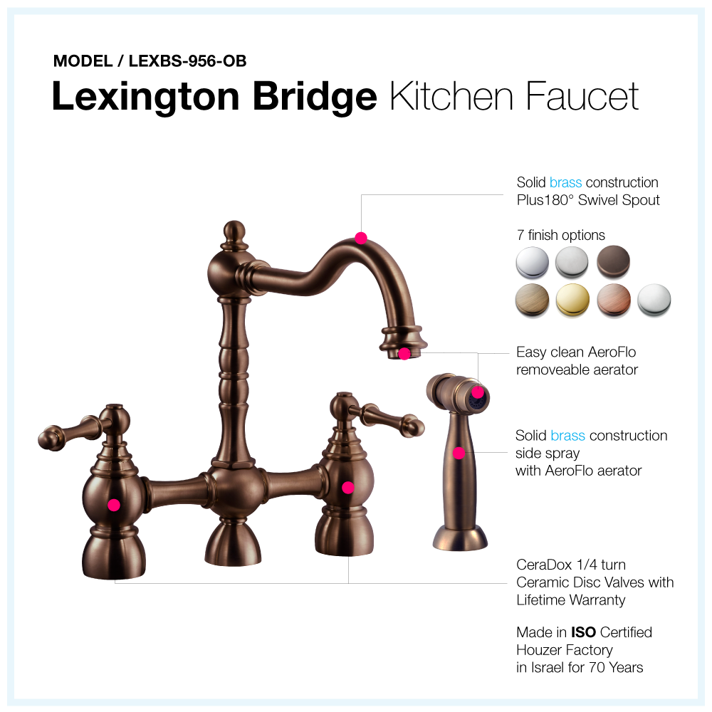 Houzer Lexington Bridge Kitchen Faucet with Sidespray Oil Rubbed Bronze, LEXBS-956-OB