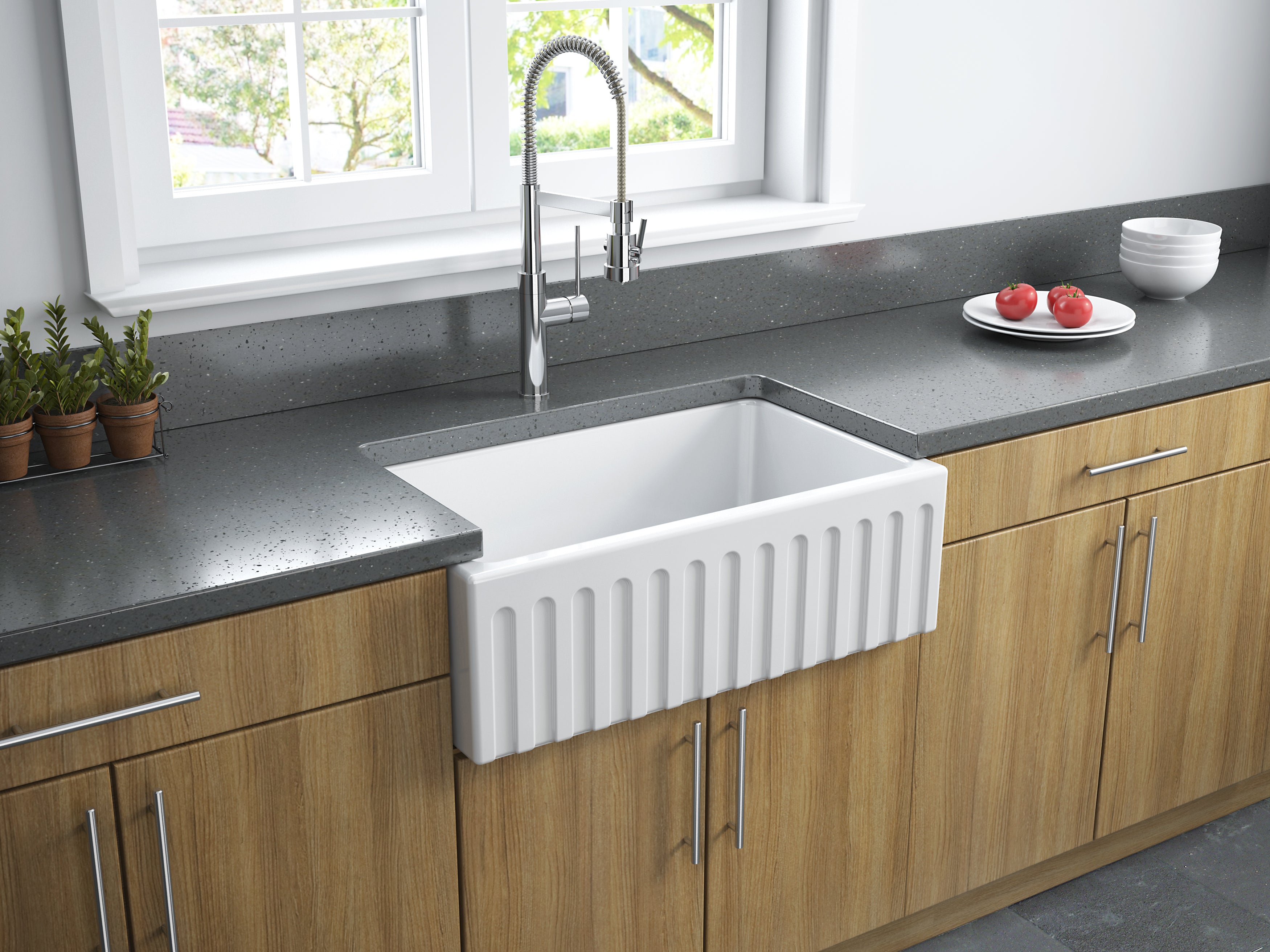 Latoscana 30-IN Fireclay Single Bowl Farmhouse Apron Sink Reversible LFS3018W Lifestyle Fluted 2
