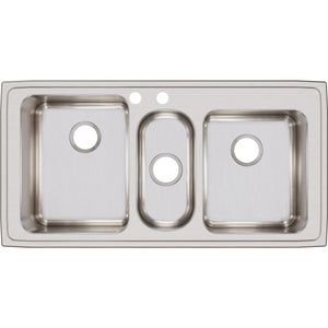 Alternate Image for Elkay Lustertone Classic 43" Stainless Steel Kitchen Sink, 40/20/40 Triple Bowl, 18 Gauge, Lustrous Satin, 2 Faucet Hole, LGR43222