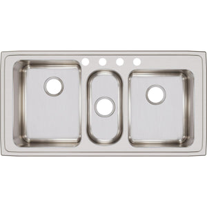 Alternate Image for Elkay Lustertone Classic 43" Stainless Steel Kitchen Sink, 40/20/40 Triple Bowl, 18 Gauge, Lustrous Satin, 4 Faucet Hole, LGR43224