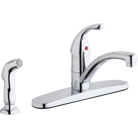 Elkay LK1001CR Everyday Four Hole Deck Mount Kitchen Faucet with Lever Handle and Side Spray and Escutcheon Chrome