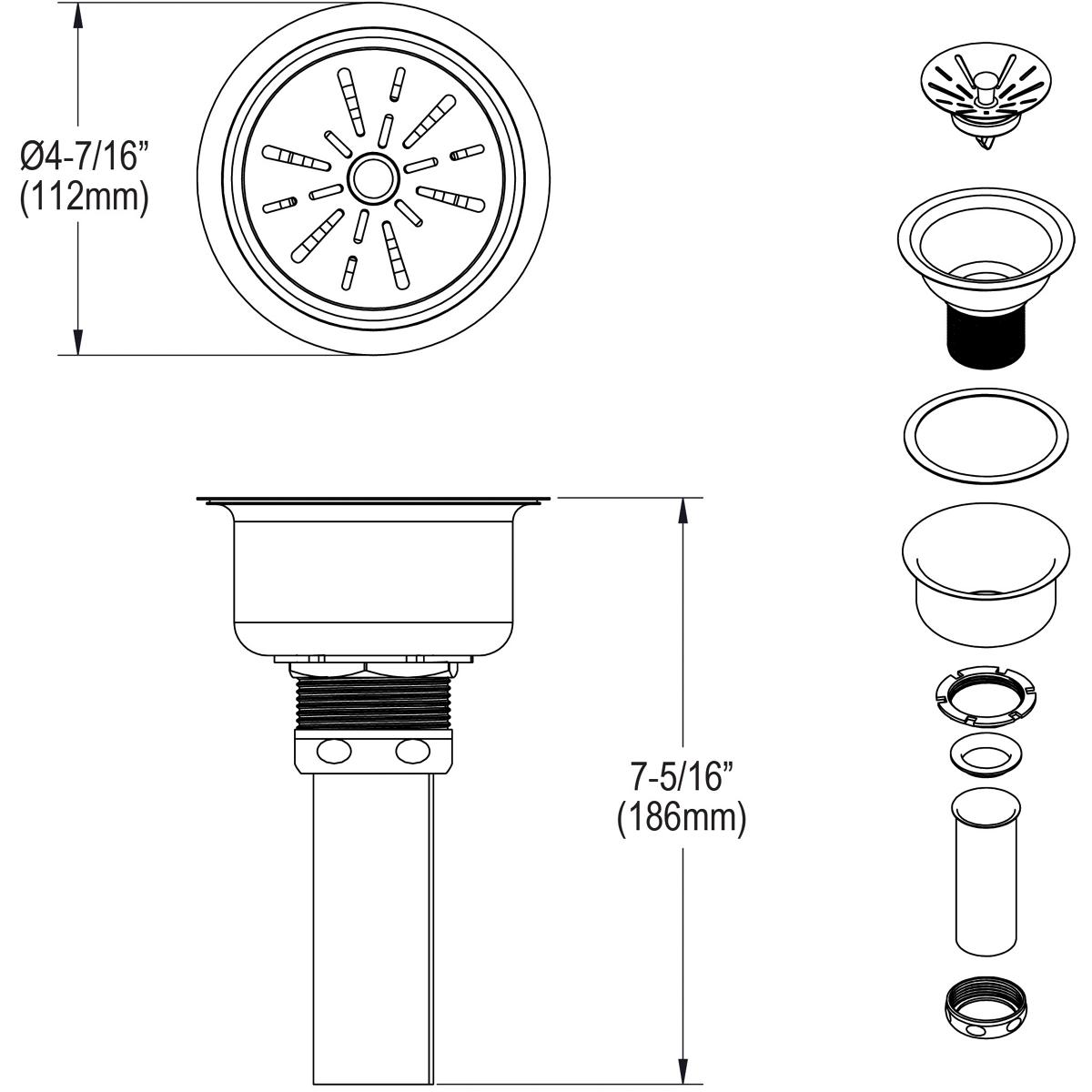 Elkay LK35 3-1/2" Drain Fitting Type 304 Stainless Steel Body, Strainer Basket and Tailpiece - The Sink Boutique