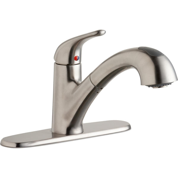 Elkay LK5000LS Everyday Single Hole Deck Mount Kitchen Faucet with Pull-out Spray Lever Handle and Escutcheon Lustrous Steel