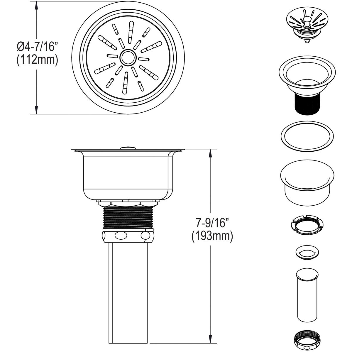 Elkay LK99S Deluxe 3-1/2" Drain with Satin Finish Type 304, Stainless Steel Body Strainer Basket Rubber Seal and Tailpiece - The Sink Boutique