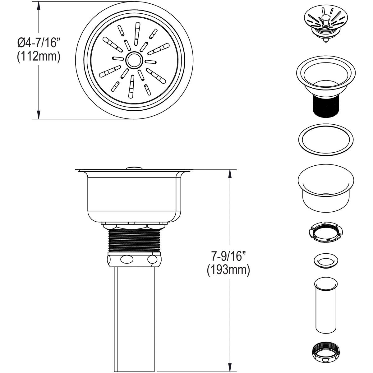 Elkay LK99 Deluxe 3-1/2" Drain Type 304 Stainless Steel Body, Strainer Basket Rubber Seal and Tailpiece - The Sink Boutique