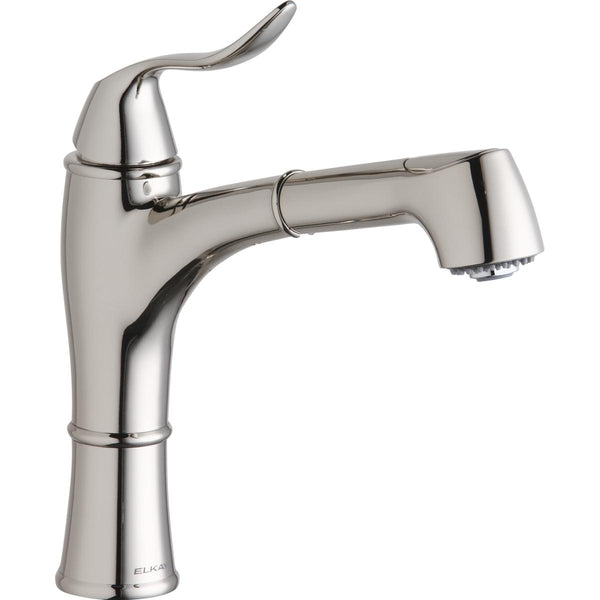 Elkay LKEC1041PN Explore Single Hole Kitchen Faucet with Pull-out Spray Lever Handle with Hi and Mid-rise Base Options Polished Nickel