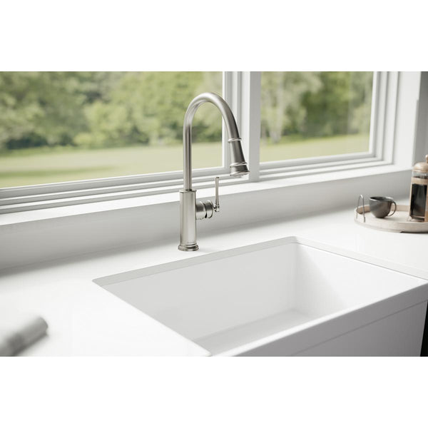Elkay LKEC2031LS Explore Single Hole Kitchen Faucet with Pull-down Spray and Forward Only Lever Handle Lustrous Steel